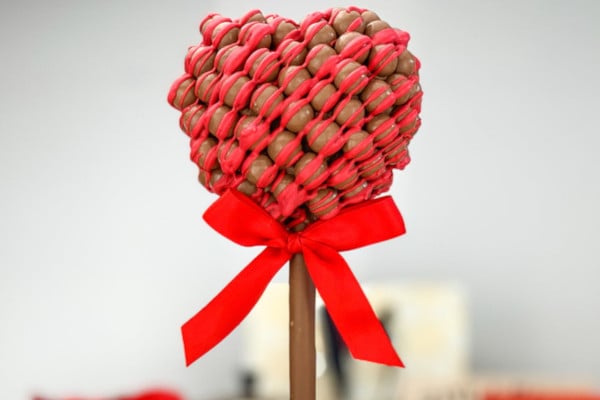 Chocolates in a heart shape on a stick